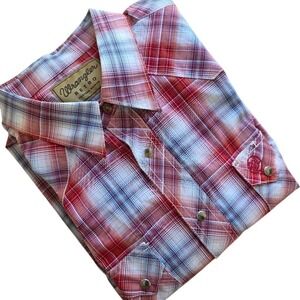 Wrangler Retro‎ Men's Plaid Long Sleeve XL Western Snap Shirt Red Blue White